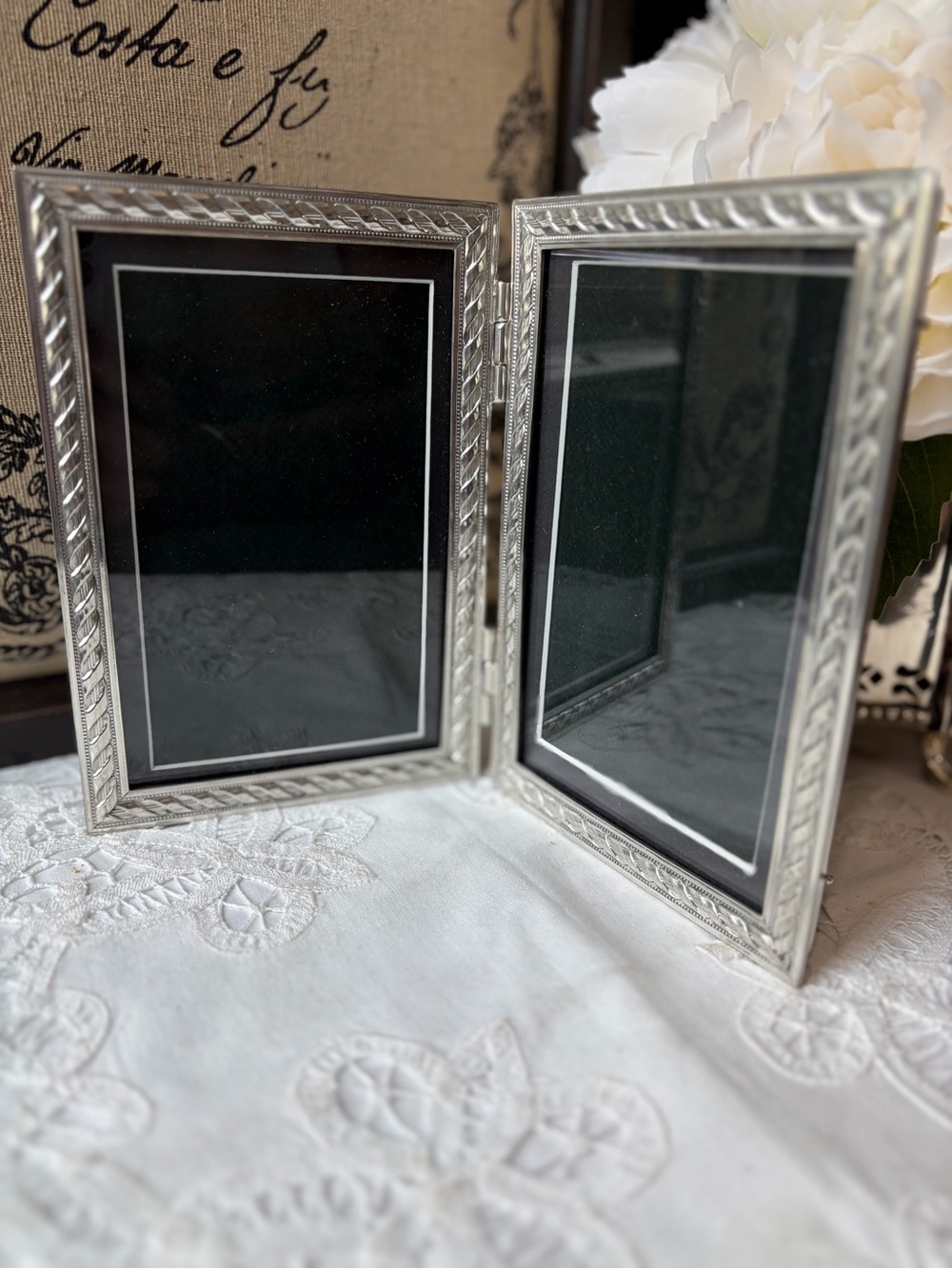 Elias Fine Pewter silver braided edge picture frame vintage 1992 USA
